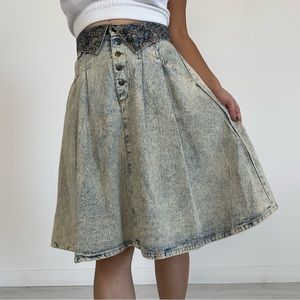 Vintage 1980s Acid Wash Denim A-Line Skirt